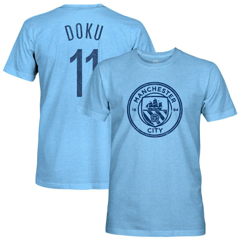 Jeremy Doku Manchester City 1863FC Player Name & Number Twisted Tri-Blend Slub T-Shirt Discount - Sky Blue