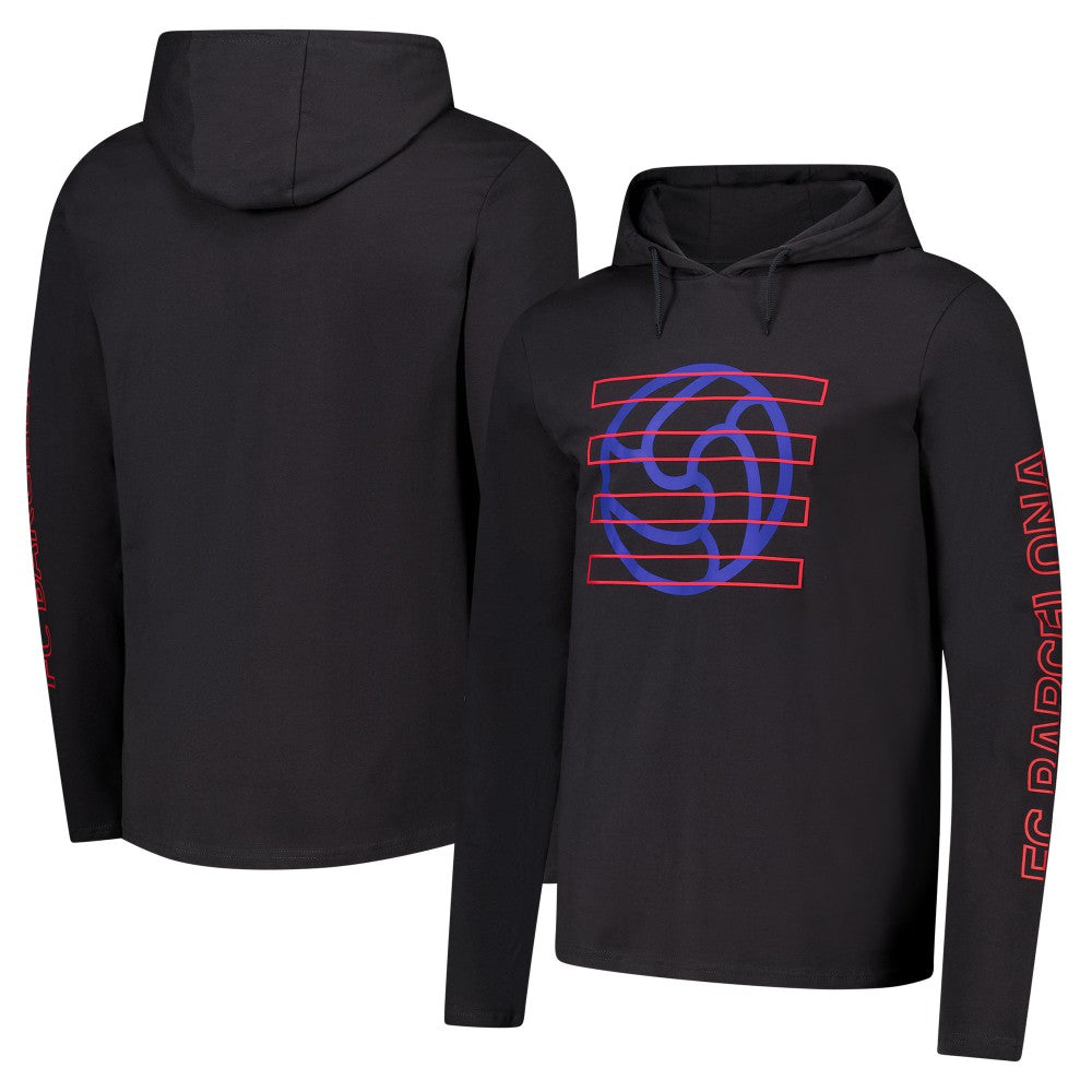 Barcelona Wordmark Long Sleeve Hoodie T-Shirt- Charcoal