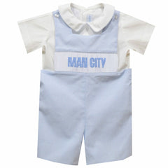 Manchester City Vive La Fete Infant Mini Check Smocked Jon Jon Romper Discount - Sky Blue