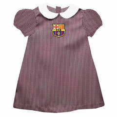 Barcelona Vive La Fete Girls Toddler Gingham Puffy A-Line Dress on sale - Maroon