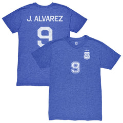 Julián Álvarez Argentina National Team 1863FC Retro Name & Number Tri-Blend T-Shirt for sale - Blue