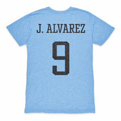 Julián Álvarez Argentina National Team 1863FC Player Retro Tri-Blend T-Shirt for sale - Light Blue