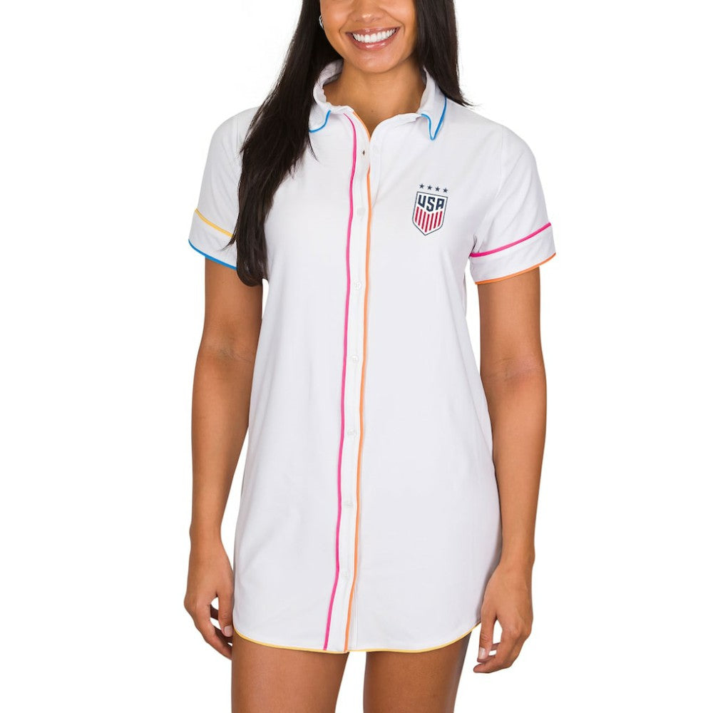 USWNT Concepts Sport Women's Flutter Knit Button-Up Nightshirt on sale - White
