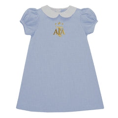 Argentina National Team Vive La Fete Girls Toddler Gingham Puffy A-Line Dress for sale - Light Blue