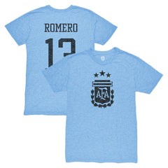 Cristian Romero Argentina National Team 1863FC Player Vintage Tri-Blend T-Shirt for sale - Light Blue
