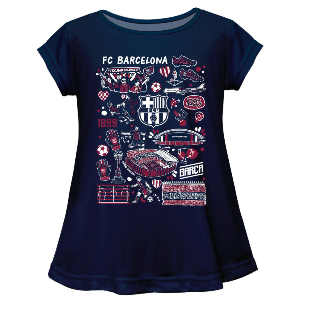Barcelona Vive La Fete Girls Youth Impressions Artwork A-Line Top on sale - Navy