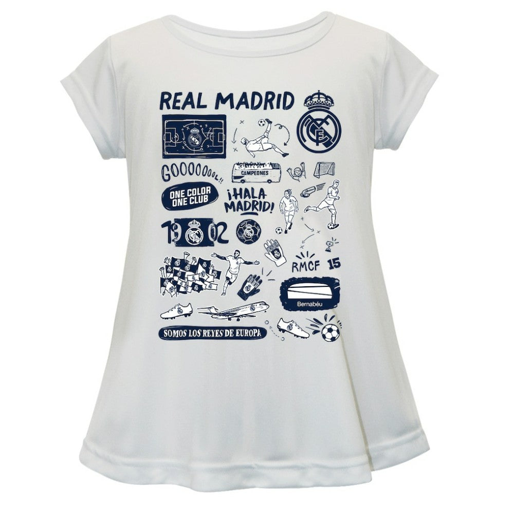 Real Madrid Vive La Fete Girls Toddler Impressions Artwork A-Line Top Discount - White