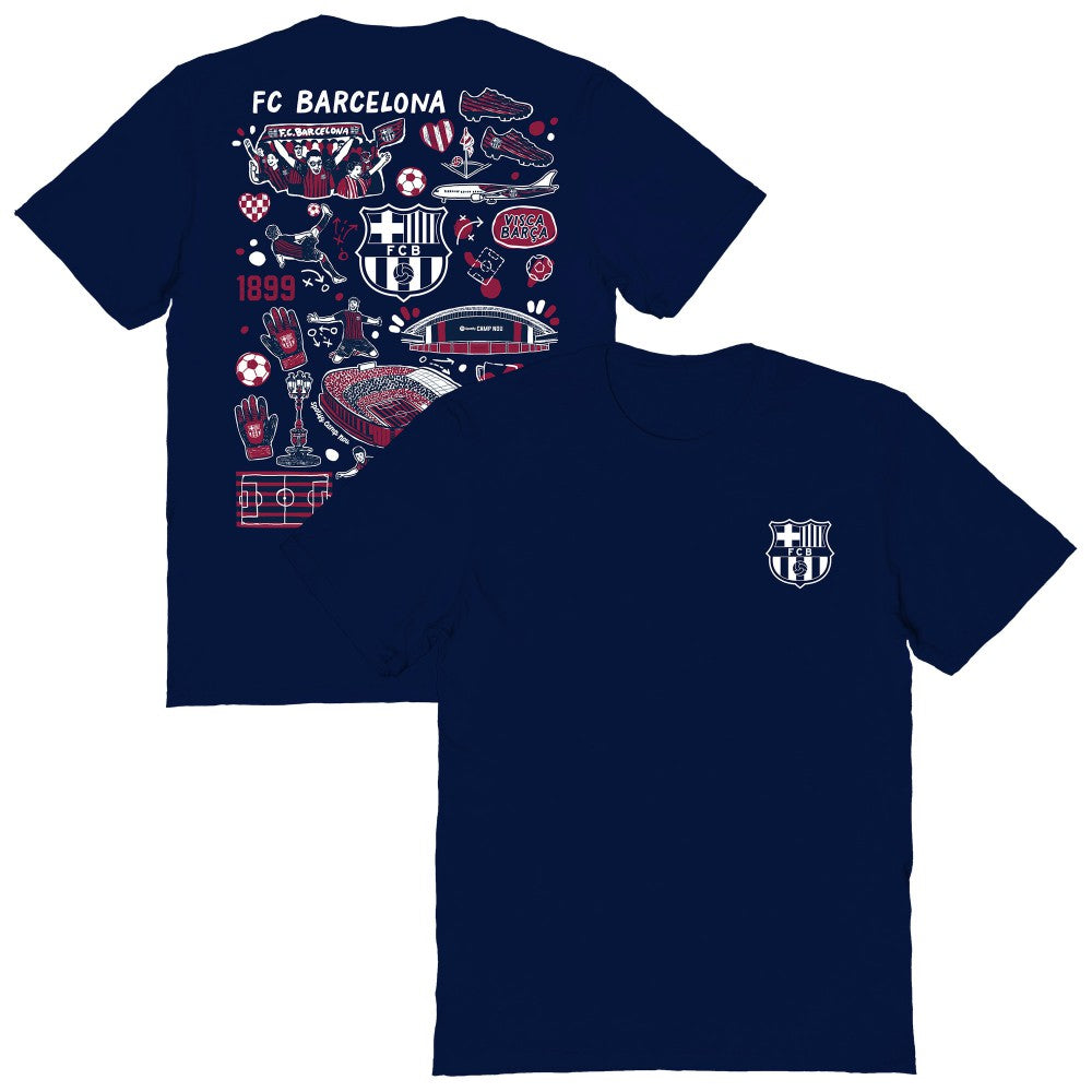 Barcelona Vive La Fete Women's Impressions Artwork T-Shirt on sale - Navy
