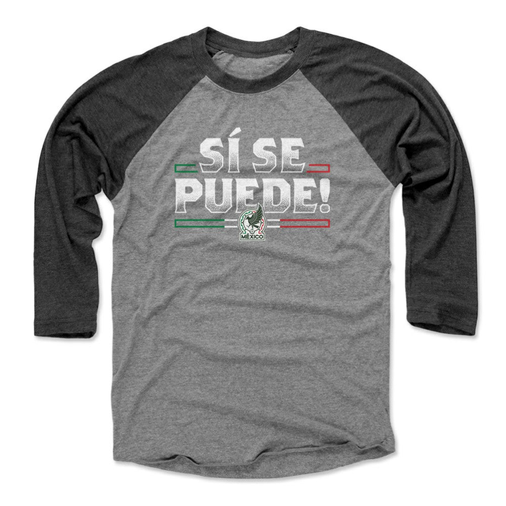 Mexico National Team 500 Level Unisex Si Se Puede Raglan 3/4-Sleeve Baseball T-Shirt for sale - Black/Heather Gray
