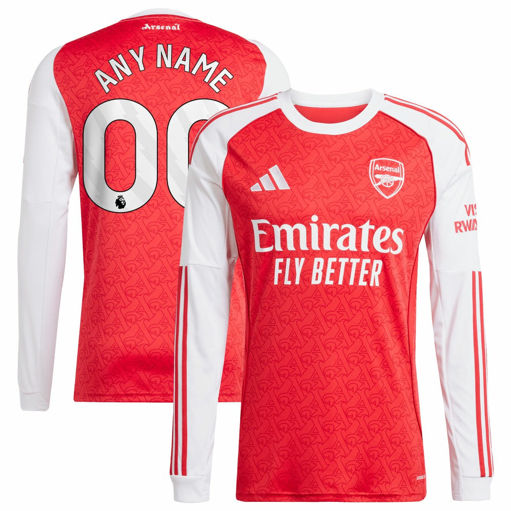 Arsenal 2025/26 Home Replica Long Sleeve Custom Jersey on sale - Red