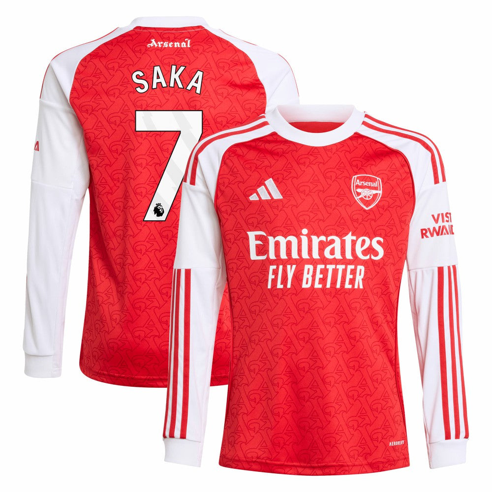 Bukayo Saka Arsenal Youth 2025/26 Home Replica Long Sleeve Player Jersey on sale - Red
