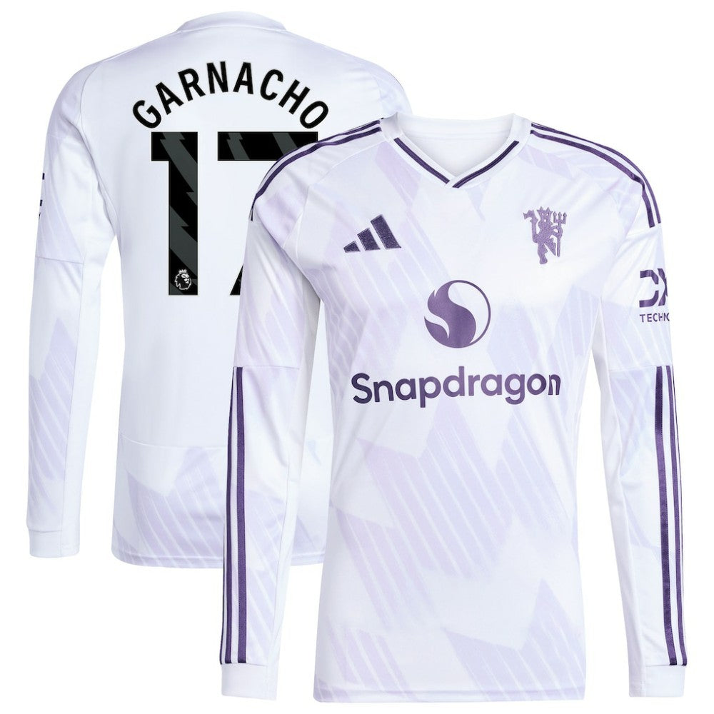 Alejandro Garnacho Manchester United 2025/26 Away Replica Long Sleeve Player Jersey Discount - White