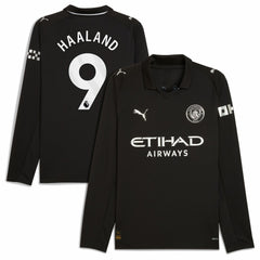 Erling Haaland Manchester City 2025/26 Away Replica Long Sleeve Player Jersey Discount - Black