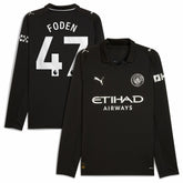 Phil Foden Manchester City Away 2025/26 Replica Long Sleeve Player Jersey Discount - Black