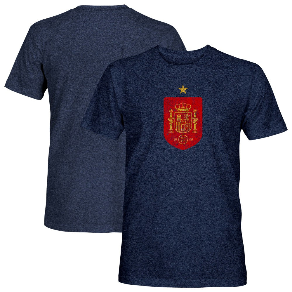 Spain National Team 1863FC Color Badge Tri-Blend T-Shirt for sale - Navy