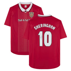 Teddy Sheringham Manchester United Autographed 1999 Red UEFA Champions League Home Jersey Discount - Icons