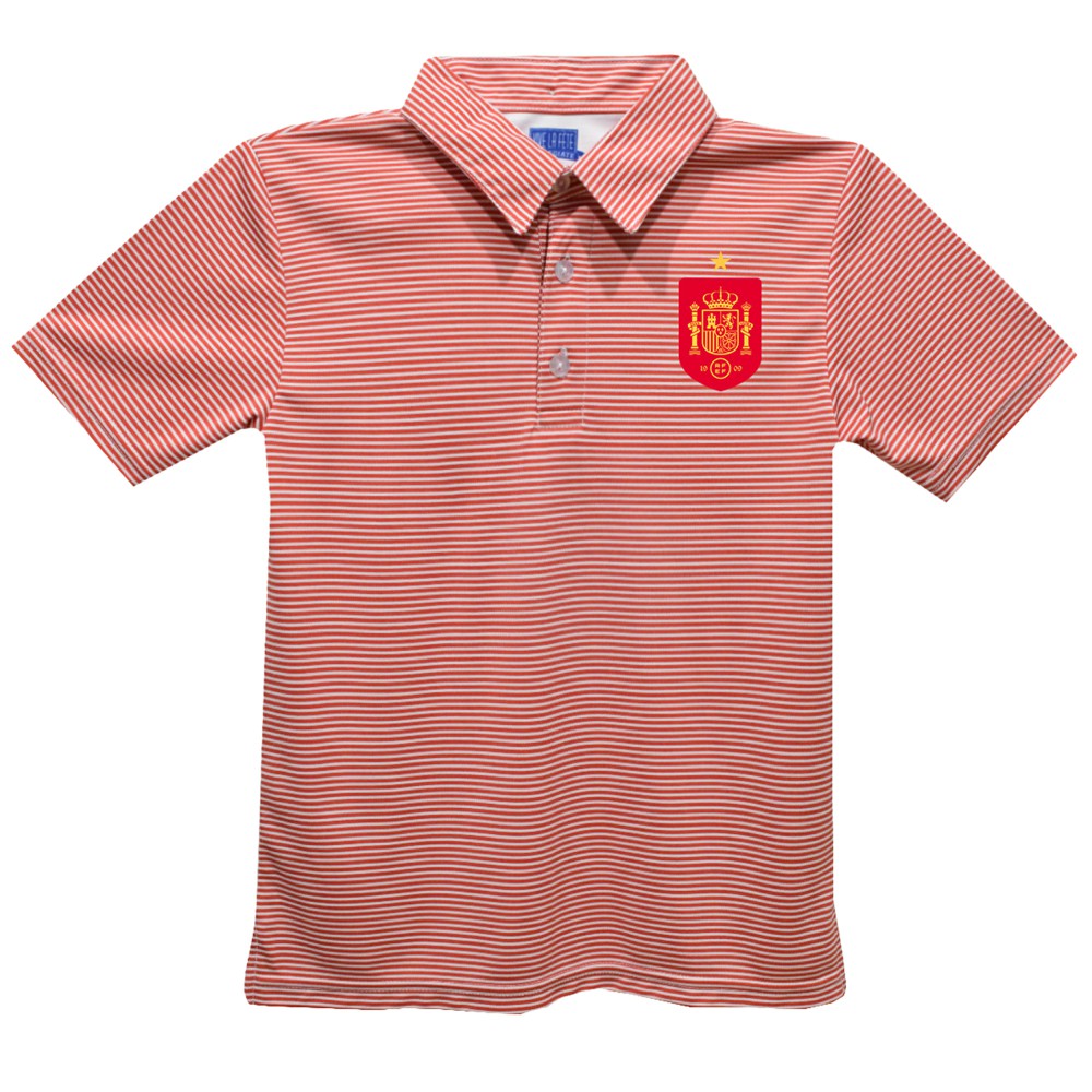 Spain National Team Vive La Fete Youth Pencil Stripe Polo for sale - Red