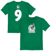 Raúl Jiménez Mexico National Team Vive La Fete Youth Player Name & Number Color Badge T-Shirt for sale - Green