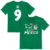 Raúl Jiménez Mexico National Team Vive La Fete Youth Player Name & Number Chilena Style T-Shirt for sale - Green