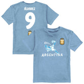 Julián Álvarez Argentina National Team Vive La Fete Toddler Player Name & Number Chilena Style T-Shirt for sale - Light Blue