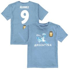 Julián Álvarez Argentina National Team Vive La Fete Toddler Player Name & Number Chilena Style T-Shirt for sale - Light Blue