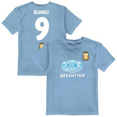 Julián Álvarez Argentina National Team Vive La Fete Youth Player Name & Number Stadium Style T-Shirt for sale - Light Blue