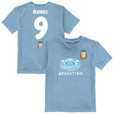 Julián Álvarez Argentina National Team Vive La Fete Toddler Player Name & Number Stadium Style T-Shirt for sale - Light Blue