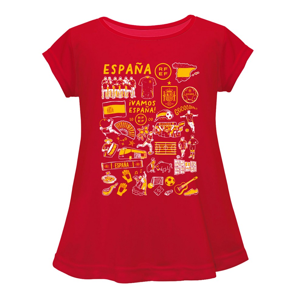 Spain National Team Vive La Fete Girls Toddler Impressions Artwork A-Line Top for sale - Red
