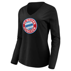 Bayern Munich Women's Logo Long Sleeve V-Neck T-Shirt on sale - Black