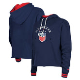 USWNT 5th & Ocean by New Era Women's Athleisure Cropped Fleece Pullover Hoodie on sale - Navy
