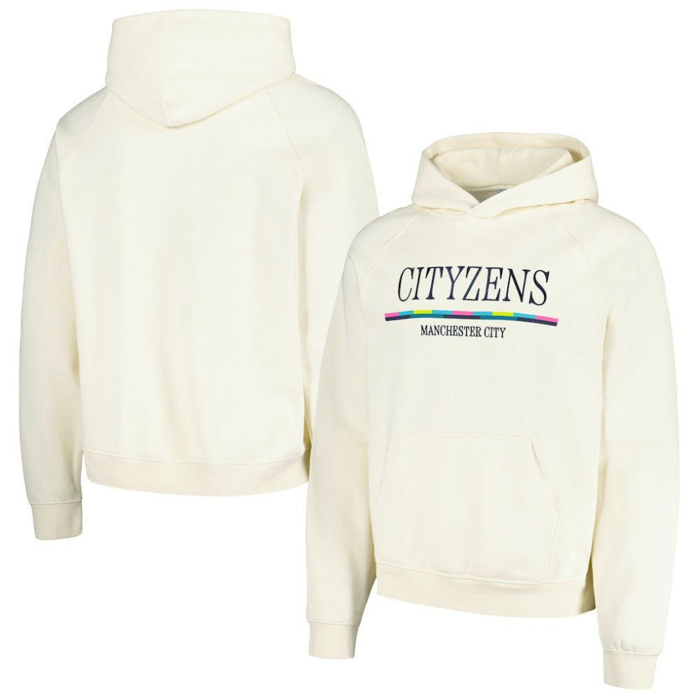Manchester City Team Stripe Oversized Pullover Hoodie Discount - Cream