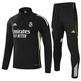 Kids Real Madrid 1/4 Zipper Sweat Kit(Top+Pants) Black 2025/26