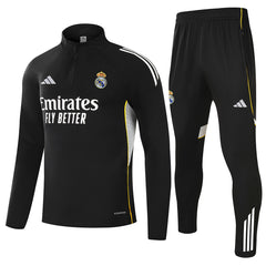 Kids Real Madrid 1/4 Zipper Sweat Kit(Top+Pants) Black 2025/26