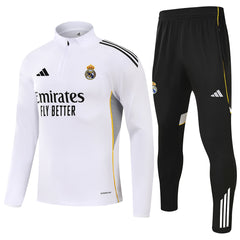 Kids Real Madrid 1/4 Zipper Sweat Kit(Top+Pants) White 2025/26