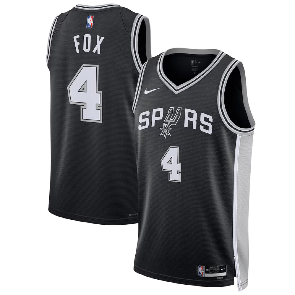 Unisex San Antonio Spurs De'Aaron Fox #4 Black Swingman Jersey - Icon Edition