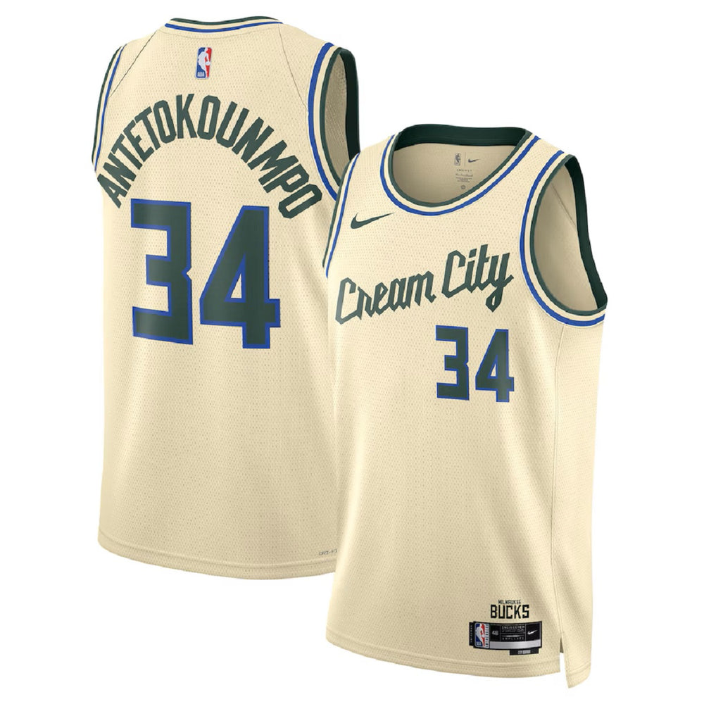 Unisex Milwaukee Bucks Giannis Antetokounmpo #34 Cream Swingman Jersey 2025/26 - City Edition
