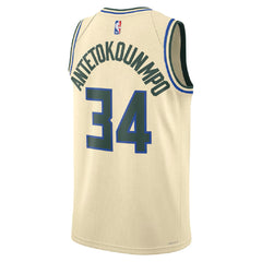 Unisex Milwaukee Bucks Giannis Antetokounmpo #34 Cream Swingman Jersey 2025/26 - City Edition