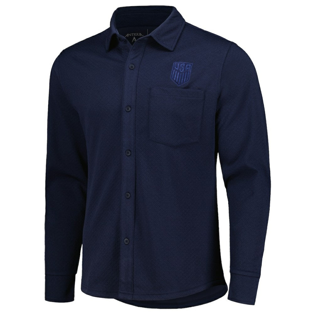 USMNT Antigua Streamer Diamond Button-Up Shacket for sale - Navy 
