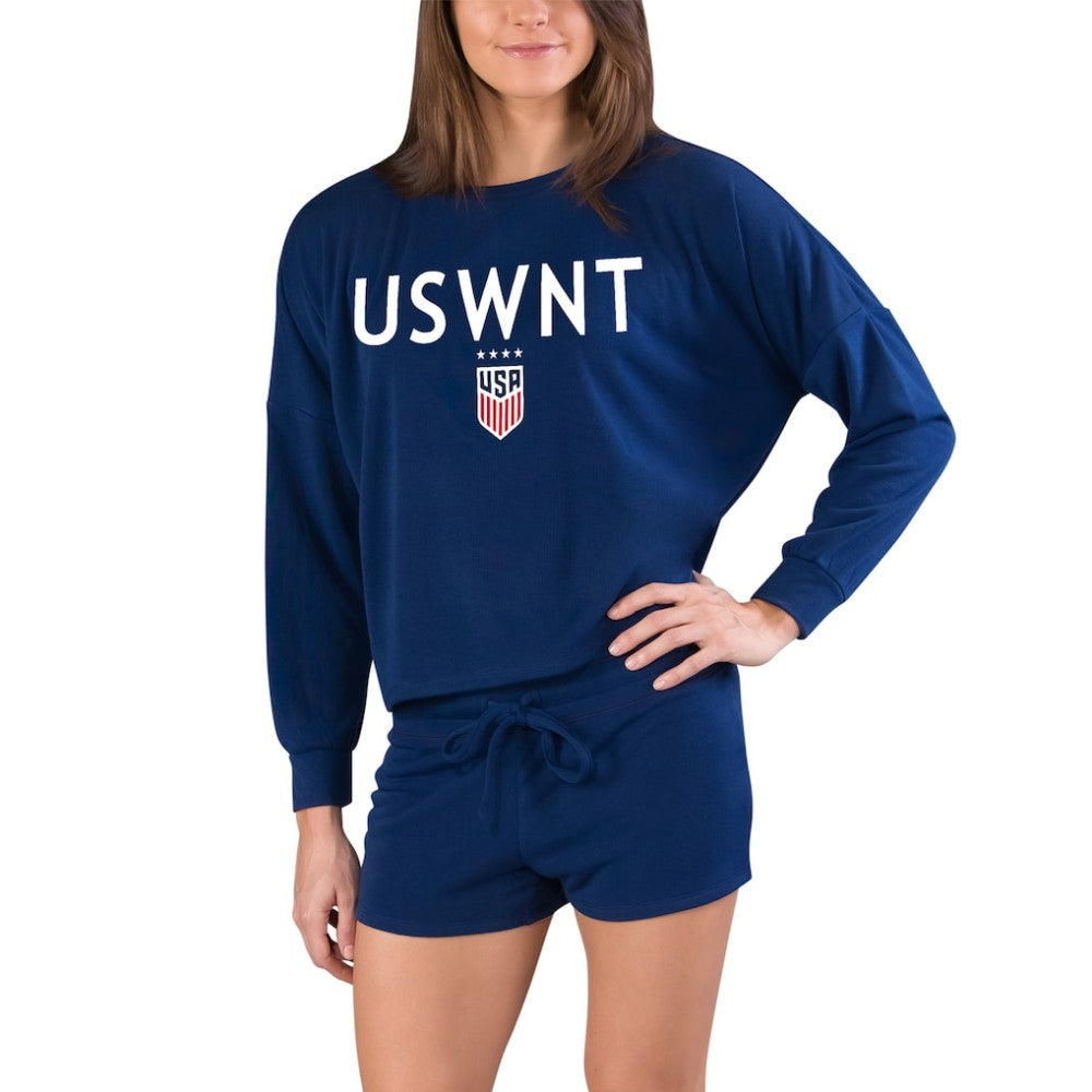USWNT Concepts Sport Women's Gather Long Sleeve Top & Shorts Set on sale - Navy 