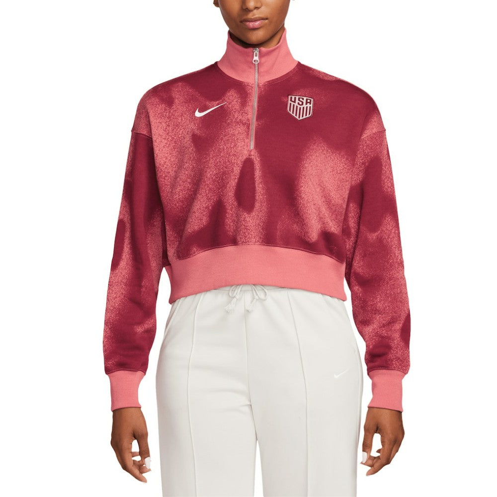 USMNT Women's Phoenix Fleece Cropped Quarter-Zip Jacket for sale - Pink 