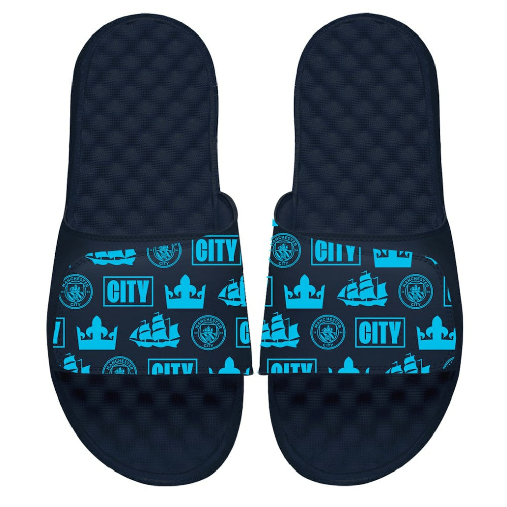 Manchester City ISlide Glyph Pattern Slide Sandals Discount - Navy 