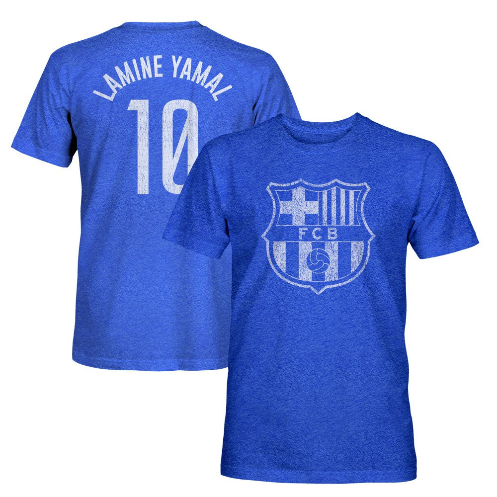 Lamine Yamal Barcelona 1863FC Player Name & Number Twisted Tri-Blend Slub T-Shirt on sale - Heather Royal 
