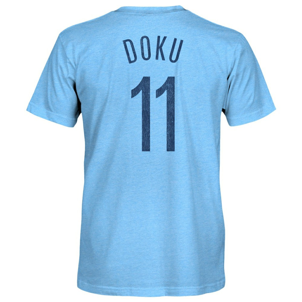 Jeremy Doku Manchester City 1863FC Player Name & Number Twisted Tri-Blend Slub T-Shirt Discount - Sky Blue 