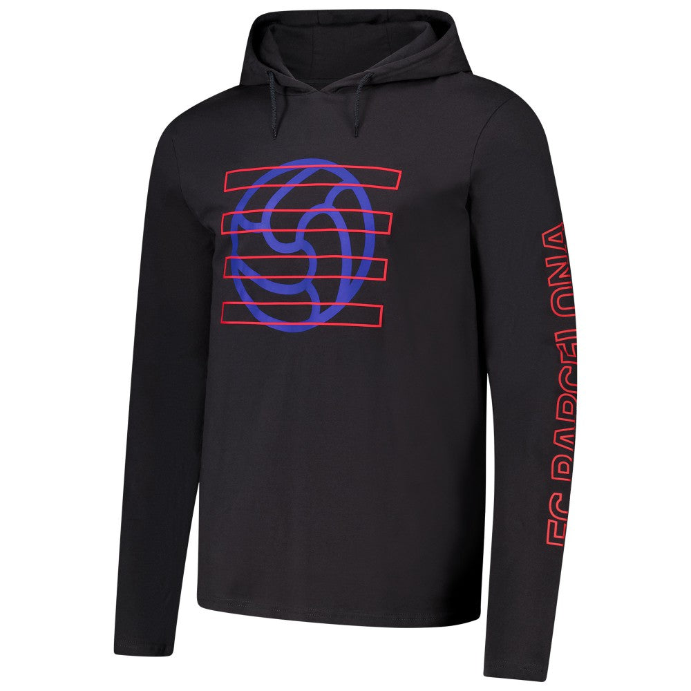 Barcelona Wordmark Long Sleeve  Hoodie T-Shirt- Charcoal 