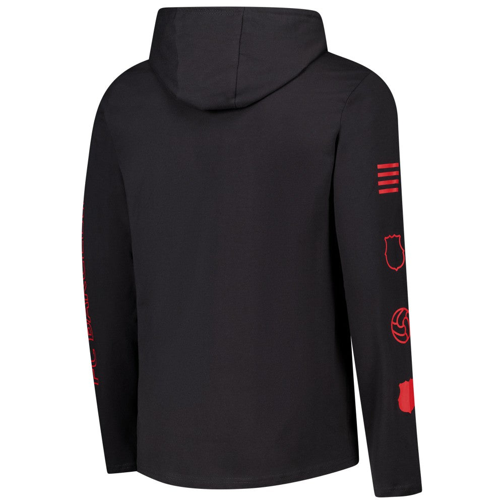 Barcelona Wordmark Long Sleeve  Hoodie T-Shirt- Charcoal 