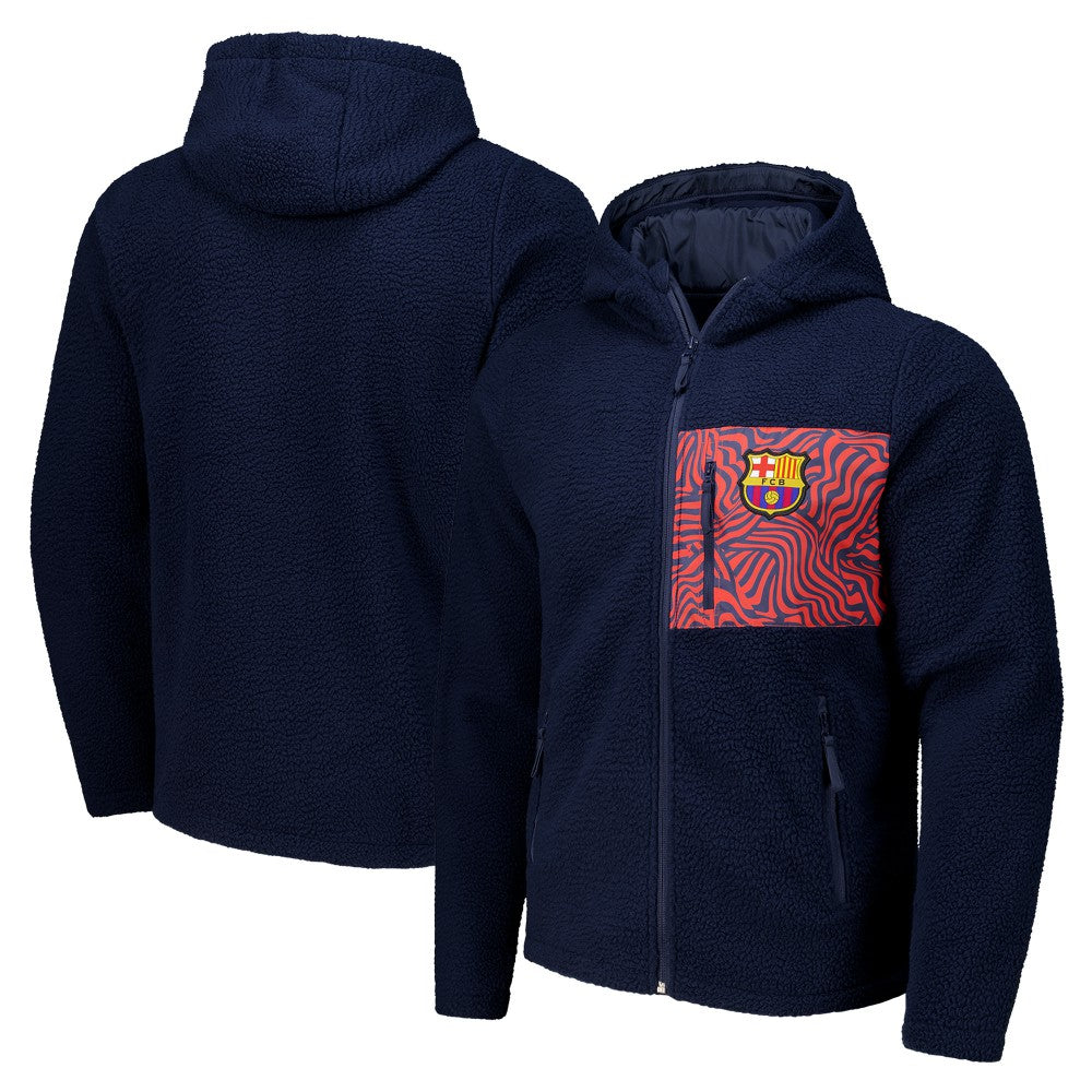 Barcelona Sherpa Full-Zip Hoodie Jacket on sale - Navy 