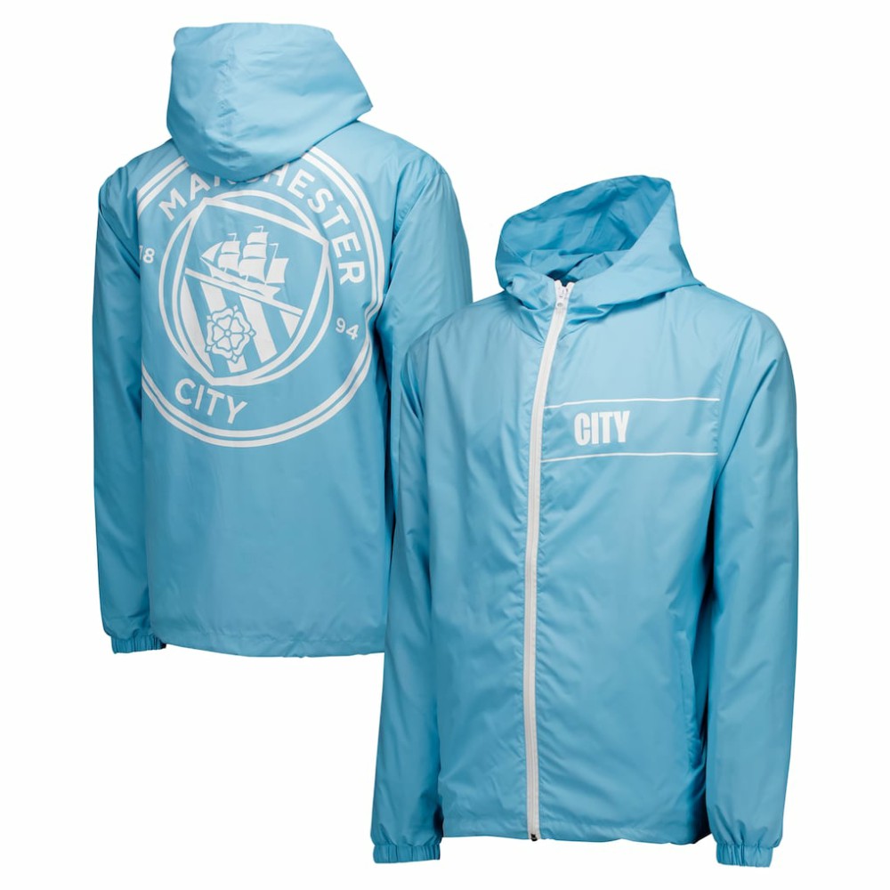 Manchester City Home Match Hoodie Full-Zip Windbreaker Jacket Discount - Light Blue 
