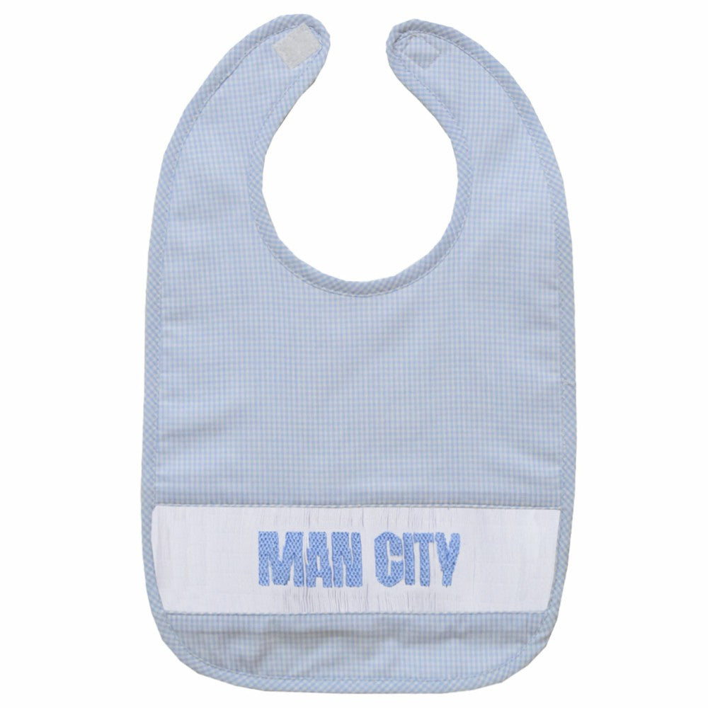Manchester City Vive La Fete Infant Mini Check Smocked Baby Bib Discount - Sky Blue 