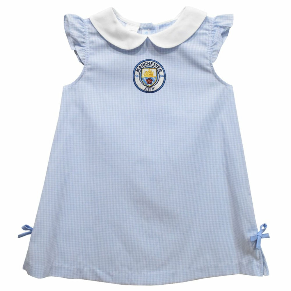 Manchester City Vive La Fete Girls Infant Mini Check A-Line Dress Discount - Sky Blue 
