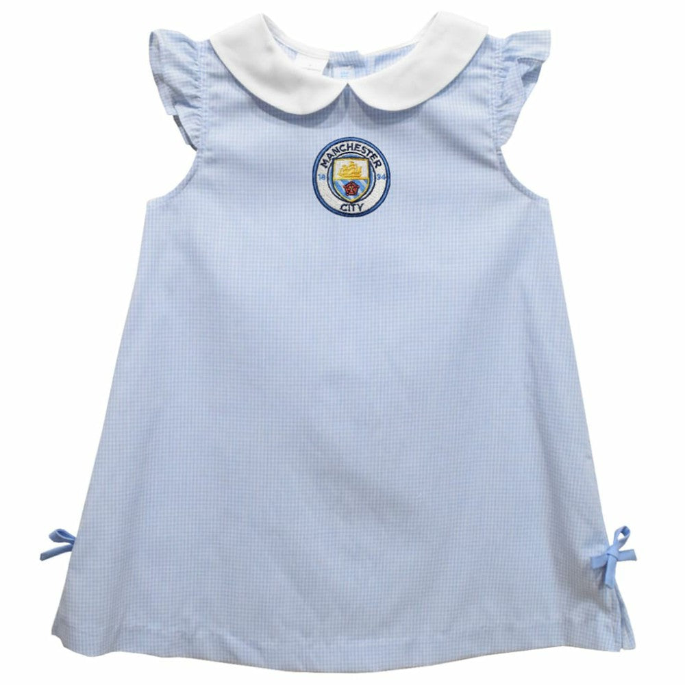 Manchester City Vive La Fete Girls Toddler Gingham A-Line Dress Discount - Sky Blue 